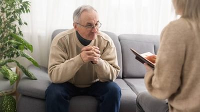 Caregiver psychologist console american senior people for mental health geriatric psychology